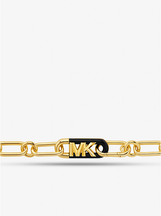 Michael Kors Precious Metal-Plated Brass and Acetate Empire Logo Chain Women Necklace GOLD | USAEBY1553