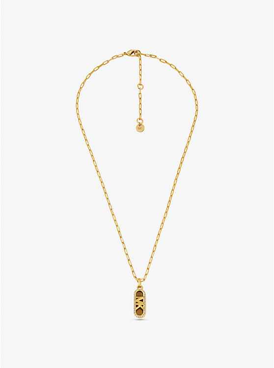 Michael Kors Precious Metal-Plated Brass and Acetate Pavé Empire Logo Women Necklace GOLD | USAWNU1554