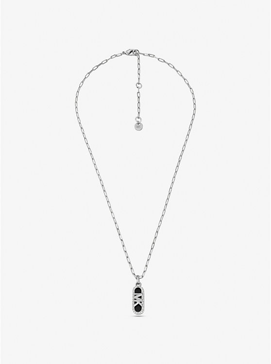 Michael Kors Precious Metal-Plated Brass and Acetate Pavé Empire Logo Women Necklace SILVER | USAQMI1555