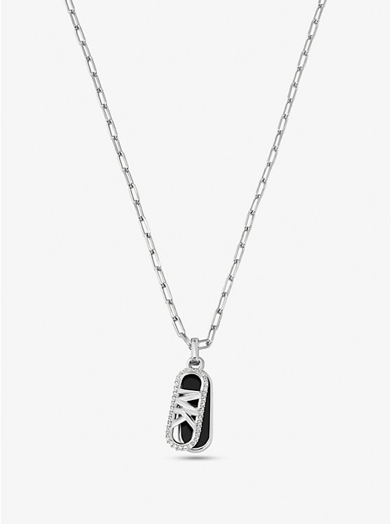 Michael Kors Precious Metal-Plated Brass and Acetate Pavé Empire Logo Women Necklace SILVER | USAQMI1555