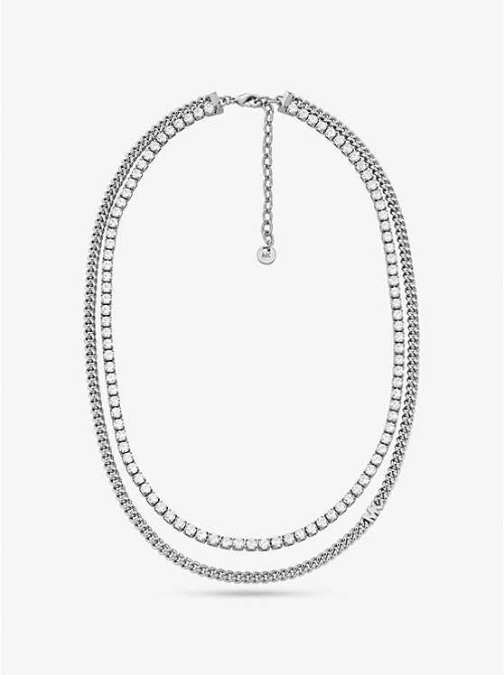 Michael Kors Precious Metal-Plated Brass Double Chain Tennis Women Necklace SILVER | USAYXF1561