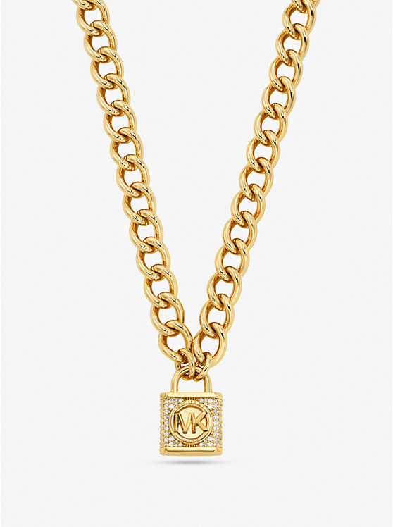 Michael Kors Precious Metal-Plated Brass Pavé Lock Women Necklace GOLD | USAILH1563