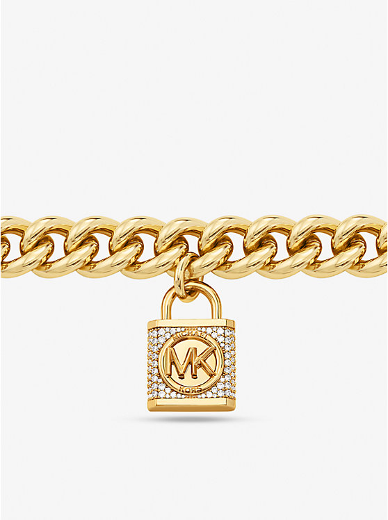 Michael Kors Precious Metal-Plated Brass Pavé Lock Curb Link Women Necklace GOLD | USAOKJ1564