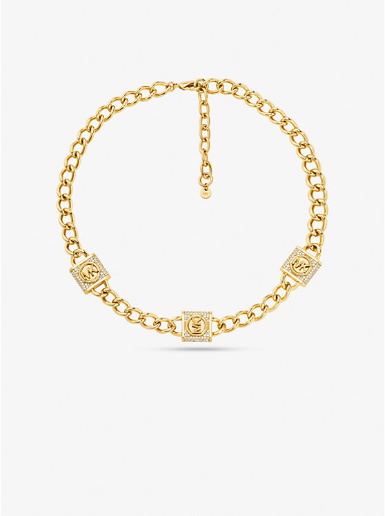 Michael Kors Precious Metal-Plated Brass Pavé Lock Trio Women Necklace GOLD | USAPJK1565