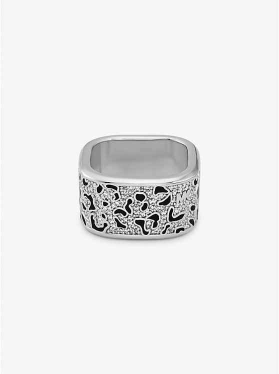 Michael Kors Precious Metal-Plated Brass and Enamel Leopard Pavé Women Rings SILVER | USAXYW1576