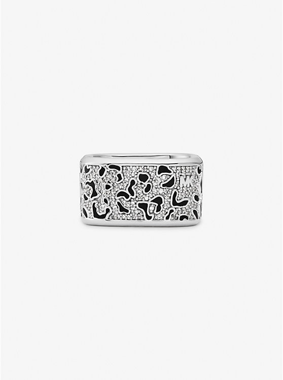 Michael Kors Precious Metal-Plated Brass and Enamel Leopard Pavé Women Rings SILVER | USAXYW1576