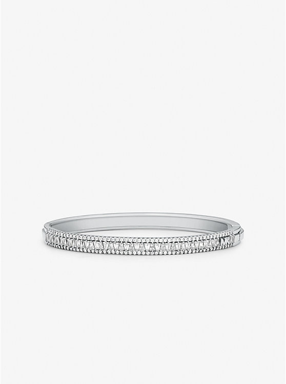 Michael Kors Precious Metal-Plated Sterling Silver Pavé Women Bangle SILVER | USAUZJ1510