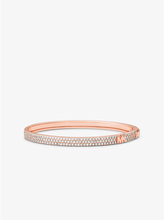 Michael Kors Precious Metal-Plated Sterling Silver Pavé Logo Women Bangle ROSE GOLD | USAILK1511