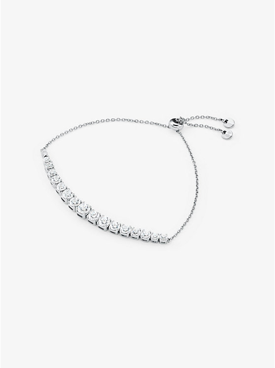 Michael Kors Precious Metal-Plated Sterling Silver Cubic Zirconia Slider Women Bracelet SILVER | USANWA1531