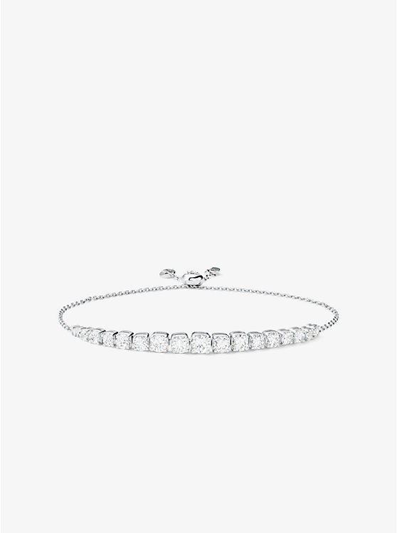 Michael Kors Precious Metal-Plated Sterling Silver Cubic Zirconia Slider Women Bracelet SILVER | USANWA1531