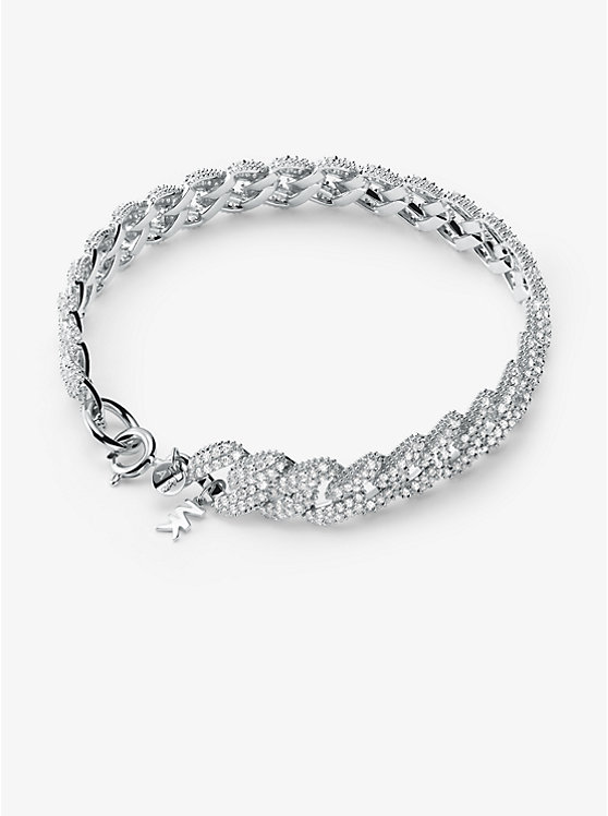 Michael Kors Precious Metal-Plated Sterling Silver Pavé Curb Link Women Bracelet SILVER | USAVRD1533