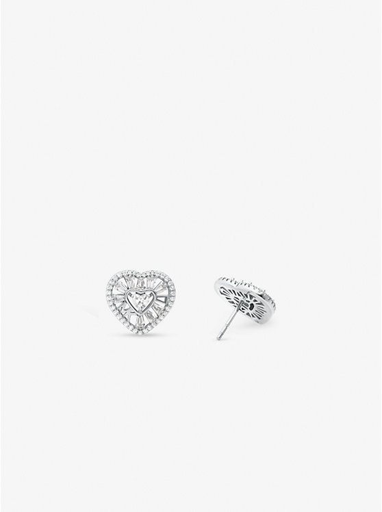 Michael Kors Precious Metal-Plated Sterling Silver Pavé Heart Stud Women Earrings SILVER | USAUZW1549