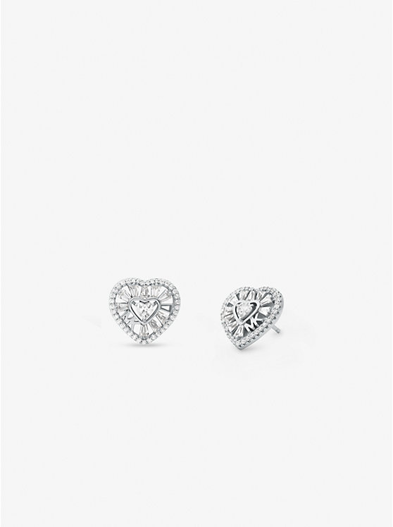 Michael Kors Precious Metal-Plated Sterling Silver Pavé Heart Stud Women Earrings SILVER | USAUZW1549