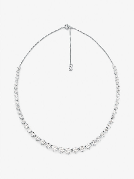 Michael Kors Precious Metal-Plated Sterling Silver Cubic Zirconia Women Necklace SILVER | USADFX1568