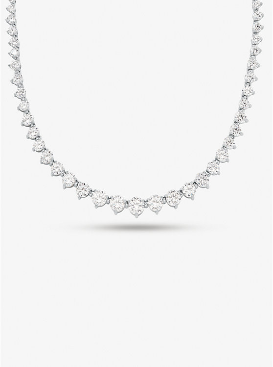 Michael Kors Precious Metal-Plated Sterling Silver Cubic Zirconia Women Necklace SILVER | USADFX1568