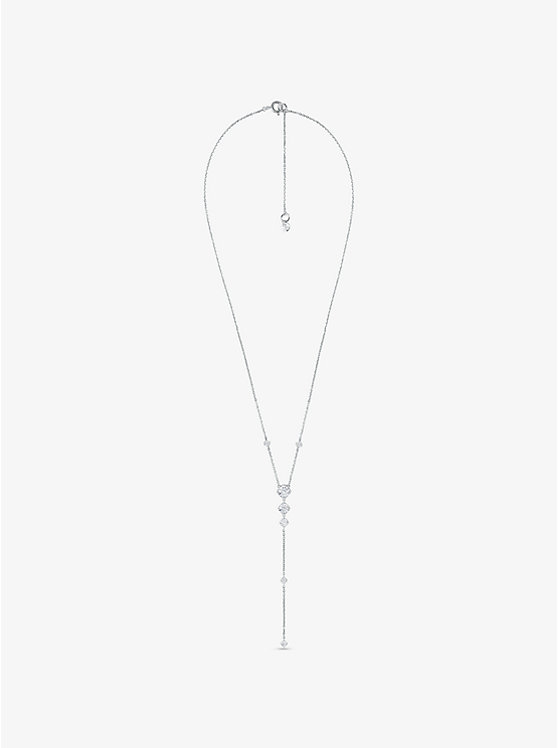 Michael Kors Precious Metal-Plated Sterling Silver Cubic Zirconia Lariat Women Necklace SILVER | USAGSV1570