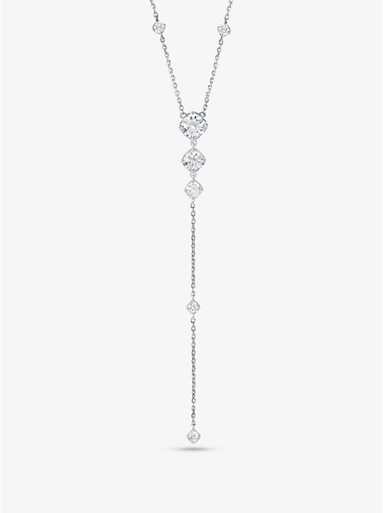 Michael Kors Precious Metal-Plated Sterling Silver Cubic Zirconia Lariat Women Necklace SILVER | USAGSV1570