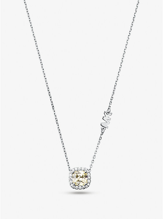 Michael Kors Precious Metal-Plated Sterling Silver Pavé Halo Women Necklace SILVER | USAHAB1571