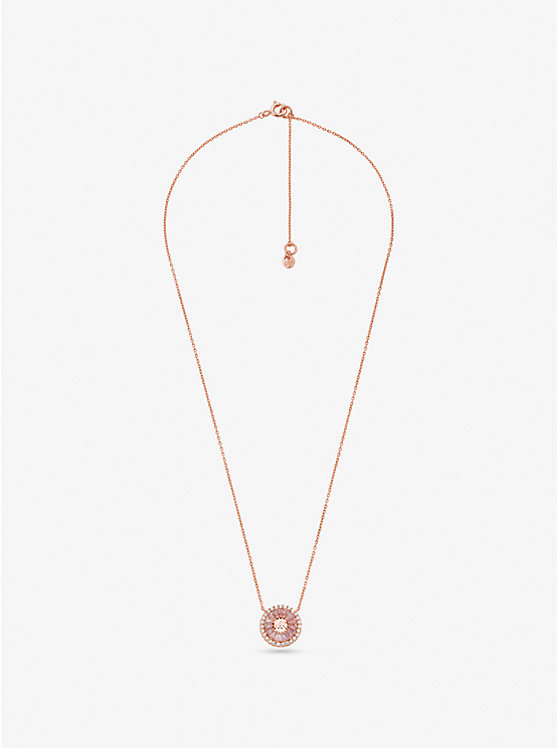 Michael Kors Precious Metal-Plated Sterling Silver Pavé Halo Women Necklace ROSE GOLD | USAKOM1573