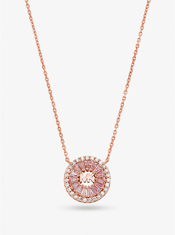 Michael Kors Precious Metal-Plated Sterling Silver Pavé Halo Women Necklace ROSE GOLD | USAKOM1573