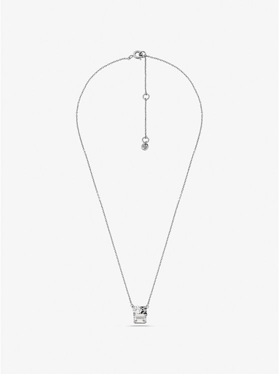 Michael Kors Precious Metal-Plated Sterling Silver Pavé Logo Women Necklace SILVER | USAZUQ1575