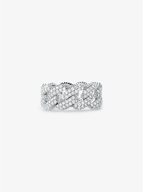 Michael Kors Precious Metal-Plated Sterling Silver Pavé Curb Link Women Rings SILVER | USABET1579