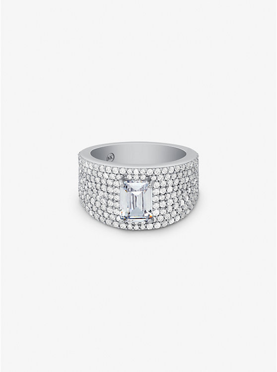 Michael Kors Precious Metal-Plated Sterling Silver Pavé Signet Women Rings SILVER | USANWY1580