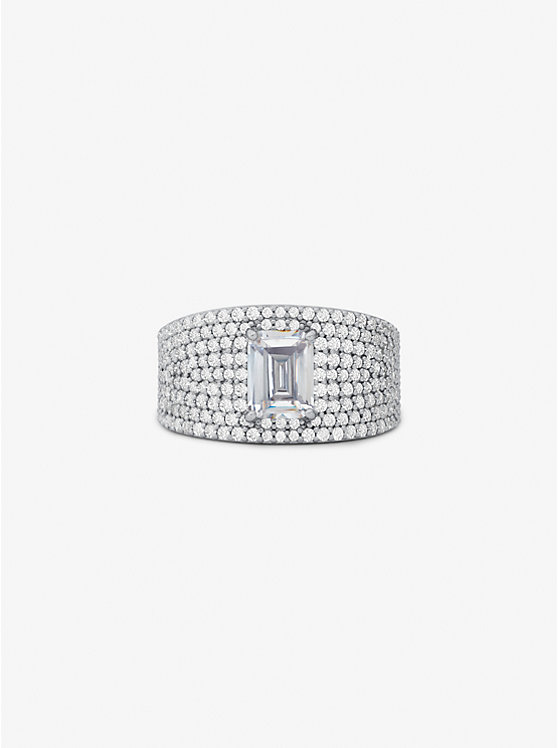 Michael Kors Precious Metal-Plated Sterling Silver Pavé Signet Women Rings SILVER | USANWY1580