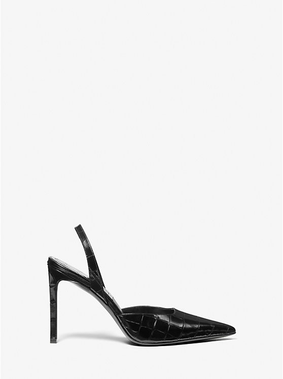 Michael Kors Presley Crocodile Embossed Leather Women Pumps BLACK | USAILZ1756