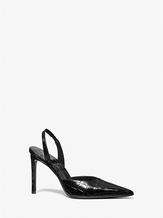 Michael Kors Presley Crocodile Embossed Leather Women Pumps BLACK | USAILZ1756