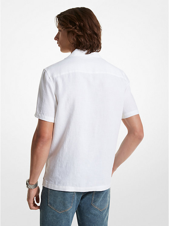 Michael Kors Relaxed-Fit Linen Camp Men Shirt WHITE | USASGN2220