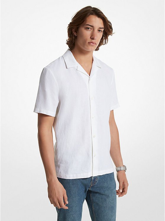 Michael Kors Relaxed-Fit Linen Camp Men Shirt WHITE | USASGN2220