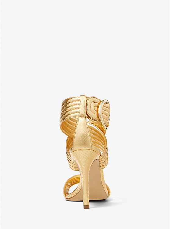 Michael Kors Remi Metallic Snake Embossed Leather Women Sandals GOLD | USAMQX1946