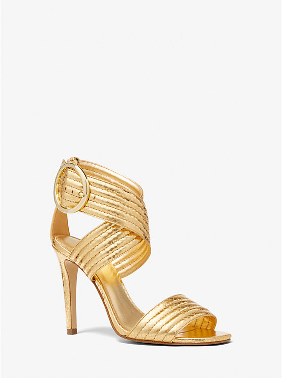 Michael Kors Remi Metallic Snake Embossed Leather Women Sandals GOLD | USAMQX1946