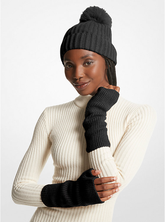 Michael Kors Ribbed Cashmere Fingerless Women Gloves BLACK | USAJPZ1000