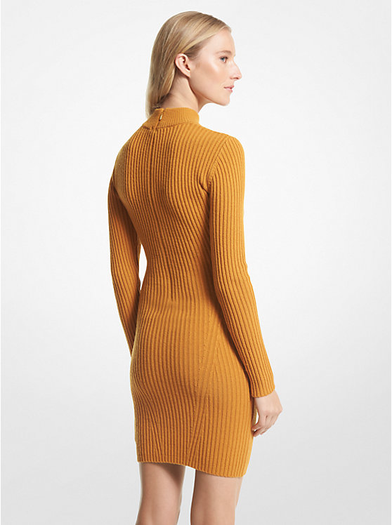 Michael Kors Ribbed Merino Wool Blend Women Dress MARIGOLD | USANWH1320