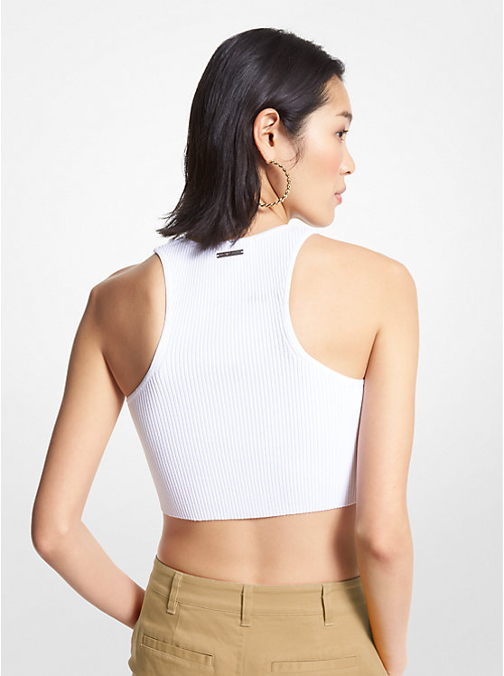 Michael Kors Ribbed Recycled Viscose Blend Cropped Women Tank Top WHITE | USAVRG1481