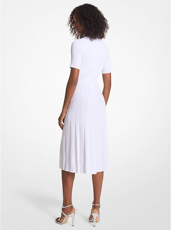 Michael Kors Ribbed Stretch Knit Button Midi Women Dress WHITE | USAMQJ1321