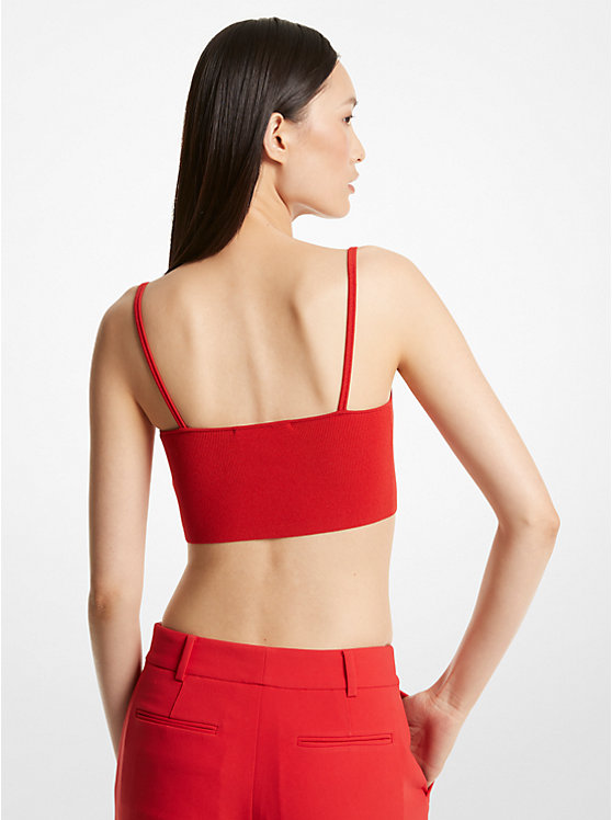 Michael Kors Ribbed Stretch Knit Cropped Women Tank Top LACQUER RED | USACTH1482