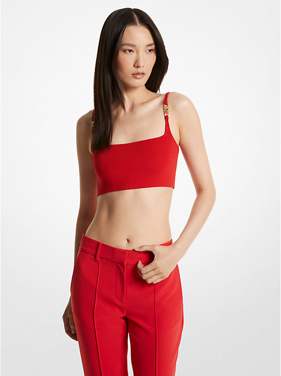 Michael Kors Ribbed Stretch Knit Cropped Women Tank Top LACQUER RED | USACTH1482