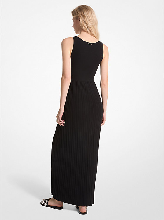 Michael Kors Ribbed Stretch Knit Maxi Women Dress BLACK | USABEZ1324