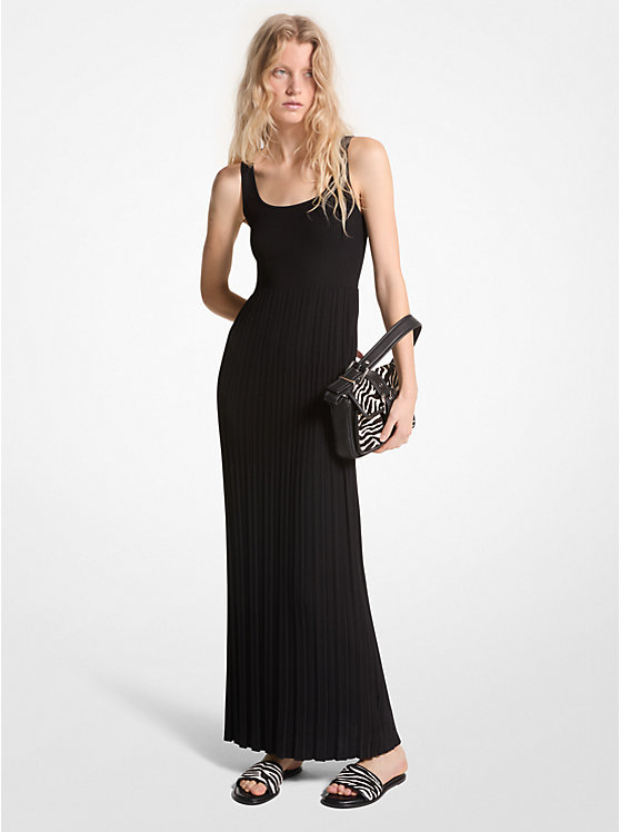 Michael Kors Ribbed Stretch Knit Maxi Women Dress BLACK | USABEZ1324