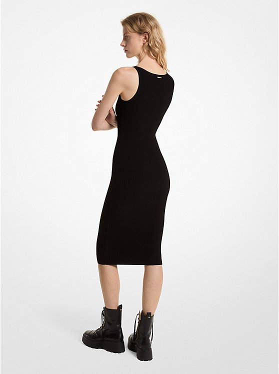 Michael Kors Ribbed Stretch Knit Midi Tank Women Dress BLACK | USAVRX1325