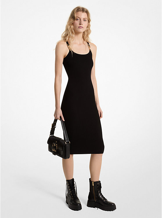 Michael Kors Ribbed Stretch Knit Midi Tank Women Dress BLACK | USAVRX1325