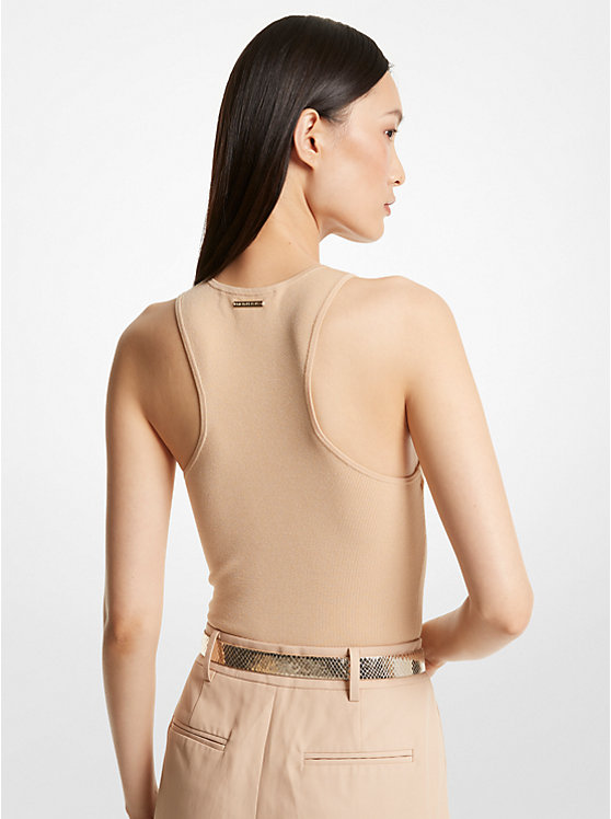 Michael Kors Ribbed Stretch Knit Racerback Bodysuit Women Bodysuit BUFF | USAUZL1458