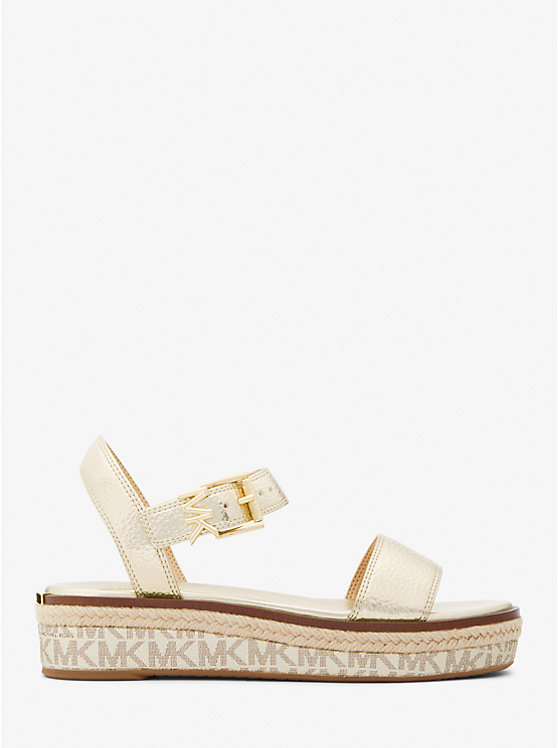 Michael Kors Richie Metallic and Logo Platform Espadrille Women Sandals PALE GOLD | USABEV1948