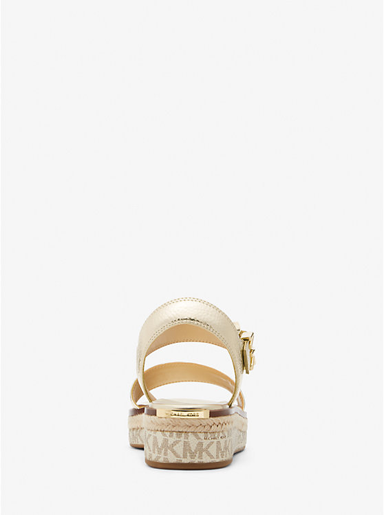 Michael Kors Richie Metallic and Logo Platform Espadrille Women Sandals PALE GOLD | USABEV1948