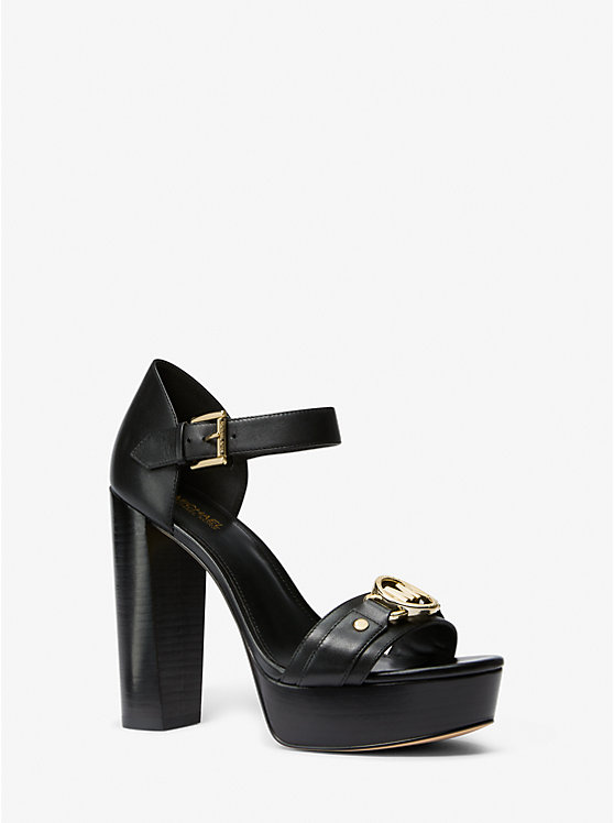 Michael Kors Rory Leather Platform Women Sandals BLACK | USAXYM1951