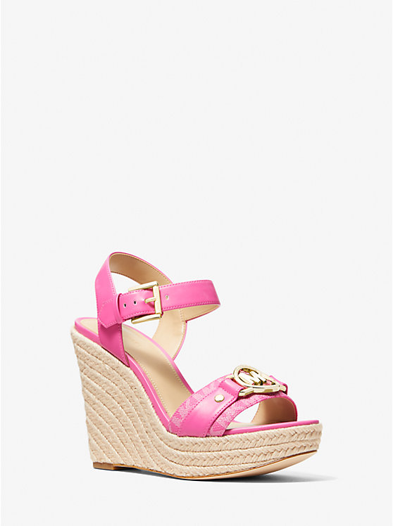 Michael Kors Rory Logo Trim Wedge Women Sandals CERISE | USAZUM1952