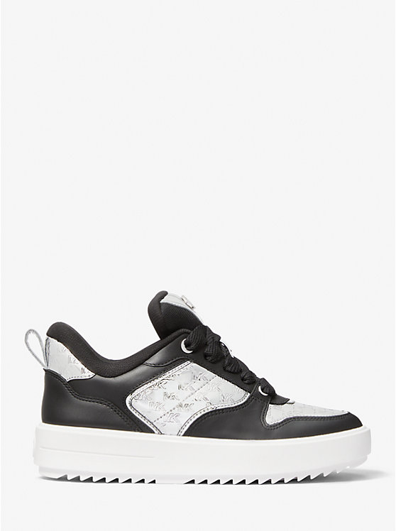 Michael Kors Rumi Leather and Logo-Embossed Metallic Platforms Women Sneakers SILVER | USAHAW2008